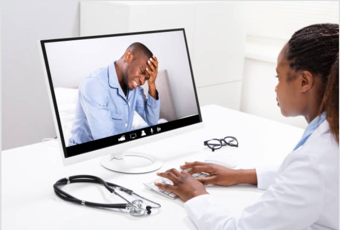 Doctor providing telemedicine consultation